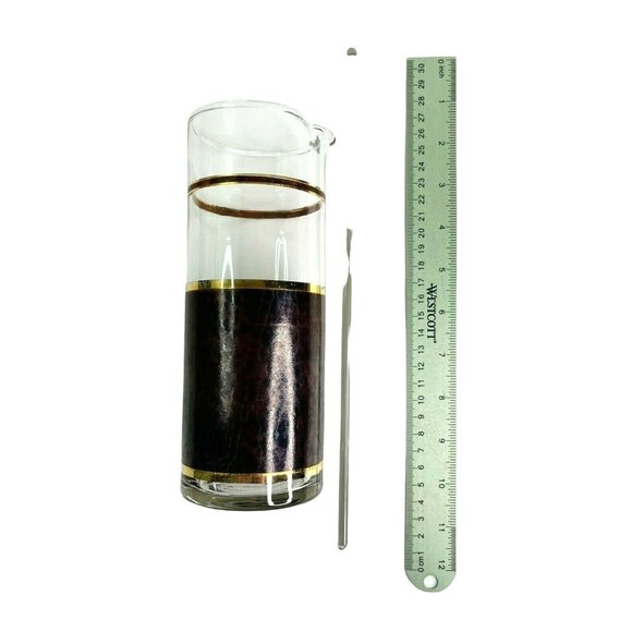 Vintage MCM Culver Barware Cocktail Pitcher Tumbler Stir Stick Set Tortoise Prin - Picture 5 of 8